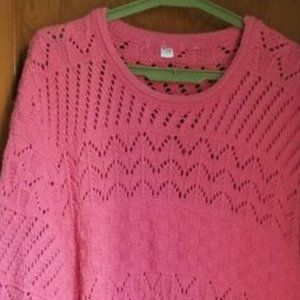 Vintage 90s, bright pink, cotton crochet or knit, long sleeve, long top, M, S, L